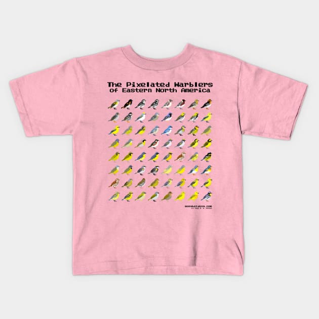 The Pixelated Warblers of Eastern North America (Black Text) Kids T-Shirt by songbirdingpod